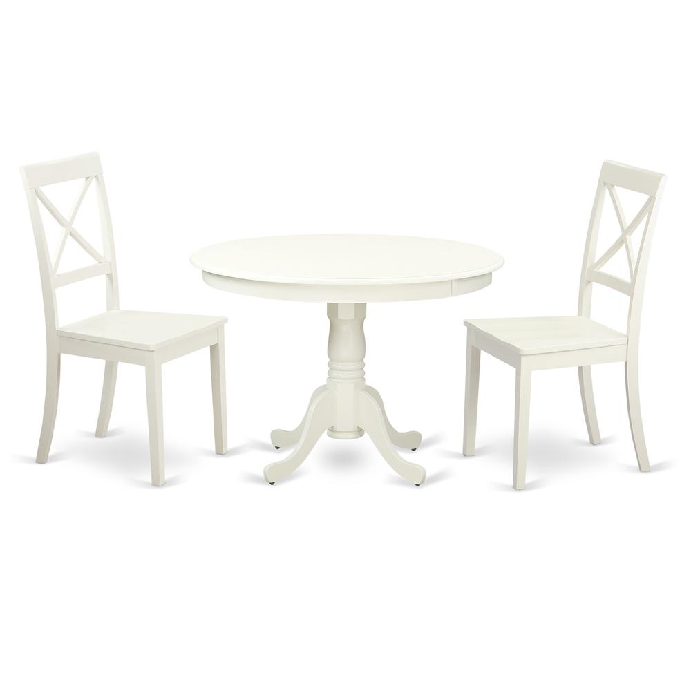3  Pc  set  with  a  Round  Table  and  2  Wood  Dinette  Chairs  in  Linen  White. Picture 2