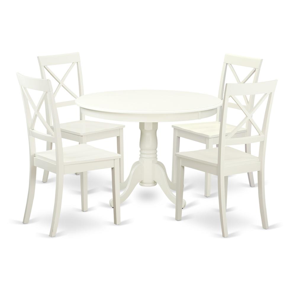 5  Pc  set  with  a  Round  Dinette  Table  and  4  Wood  Dinette  Chairs  in  Linen  White. Picture 2