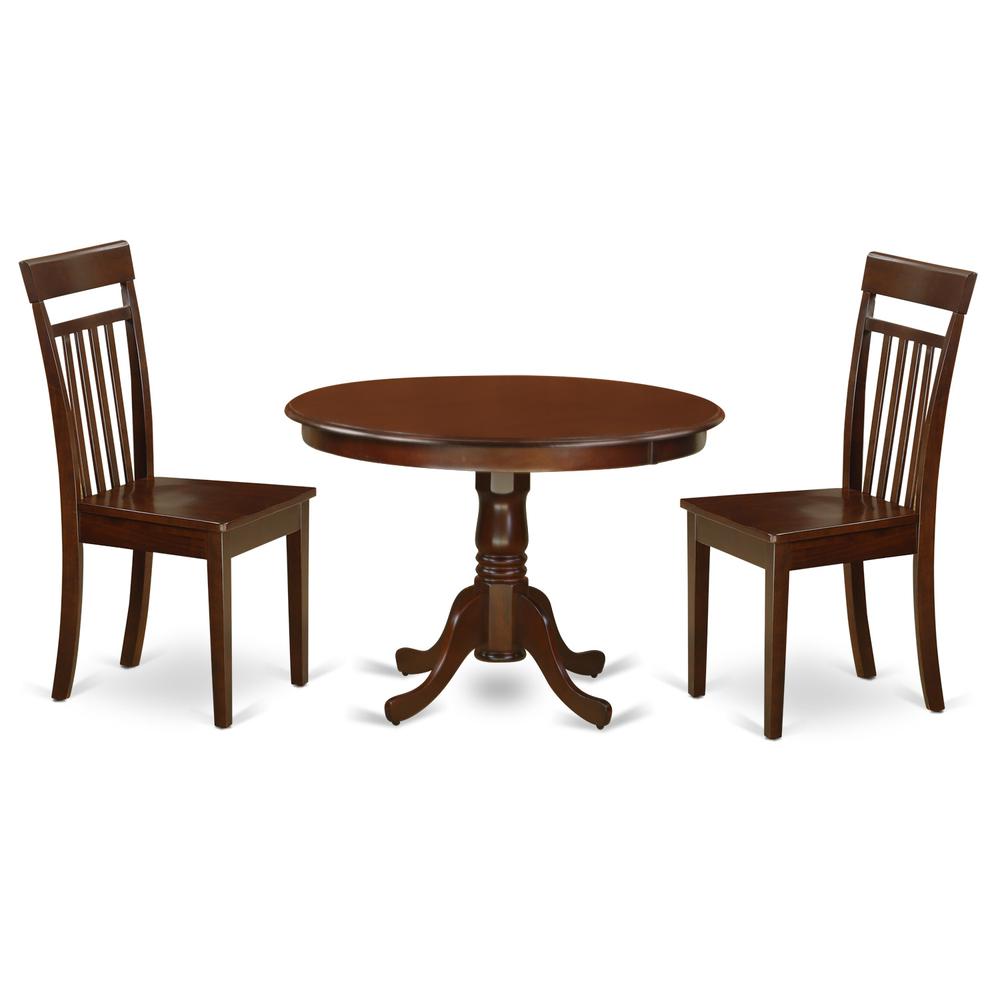 3 Pc Set with a Round Dinette Table and 2 Leather Kitchen Chairs in Mahogany. Picture 1