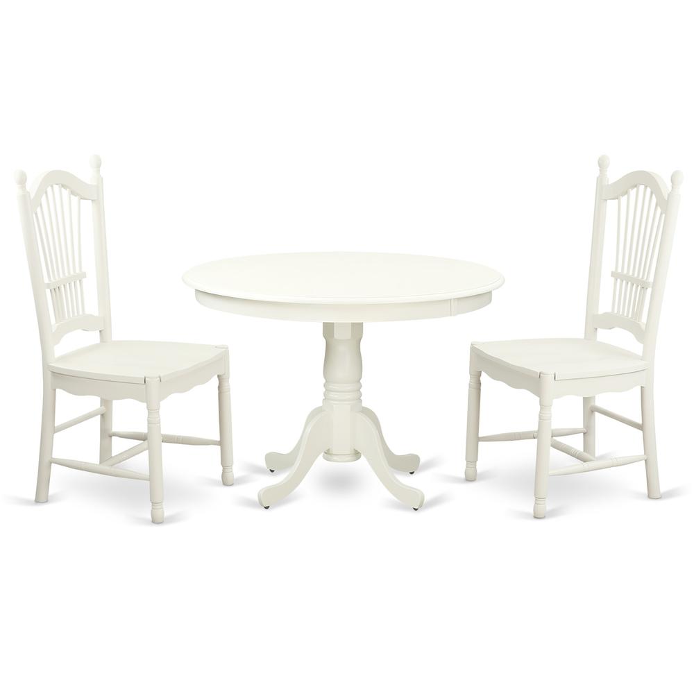 3  Pc  set  with  a  Round  Dinette  Table  and  2  Wood  Dinette  Chairs  in  Linen  White. Picture 2