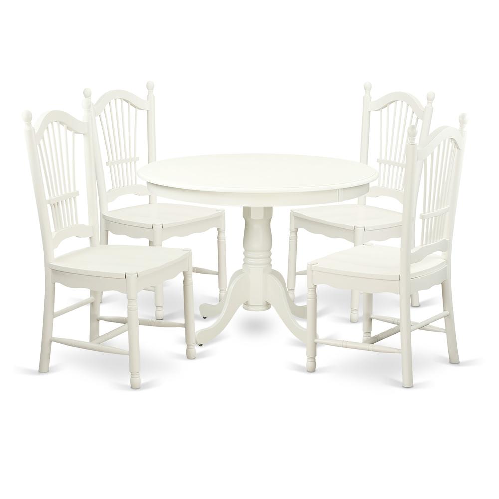 5  Pc  set  with  a  Round  Dinette  Table  and  4  Wood  Dinette  Chairs  in  Linen  White. Picture 2