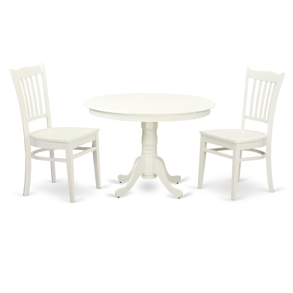 3  Pc  set  with  a  Round  Table  and  2  Wood  Dinette  Chairs  in  Linen  White. Picture 2