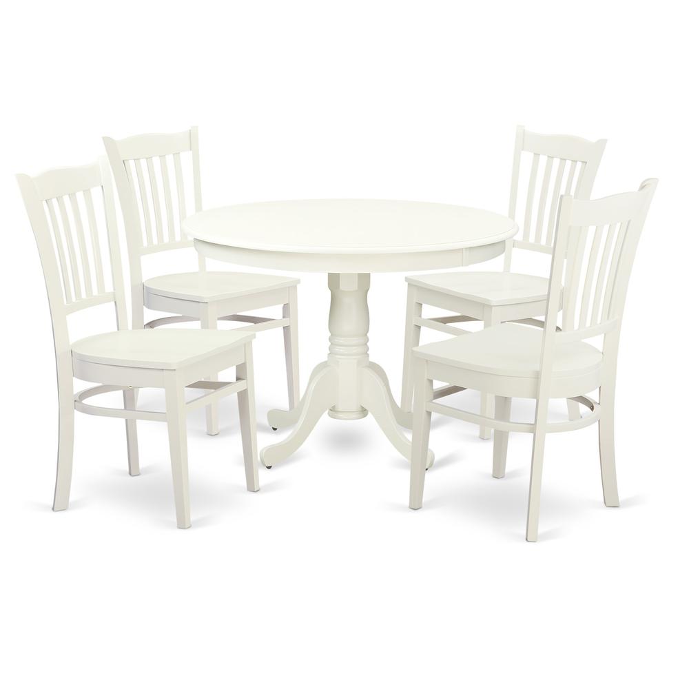 5  Pc  set  with  a  Round  Kitchen  Table  and  4  Wood  Dinette  Chairs  in  Linen  White. Picture 2