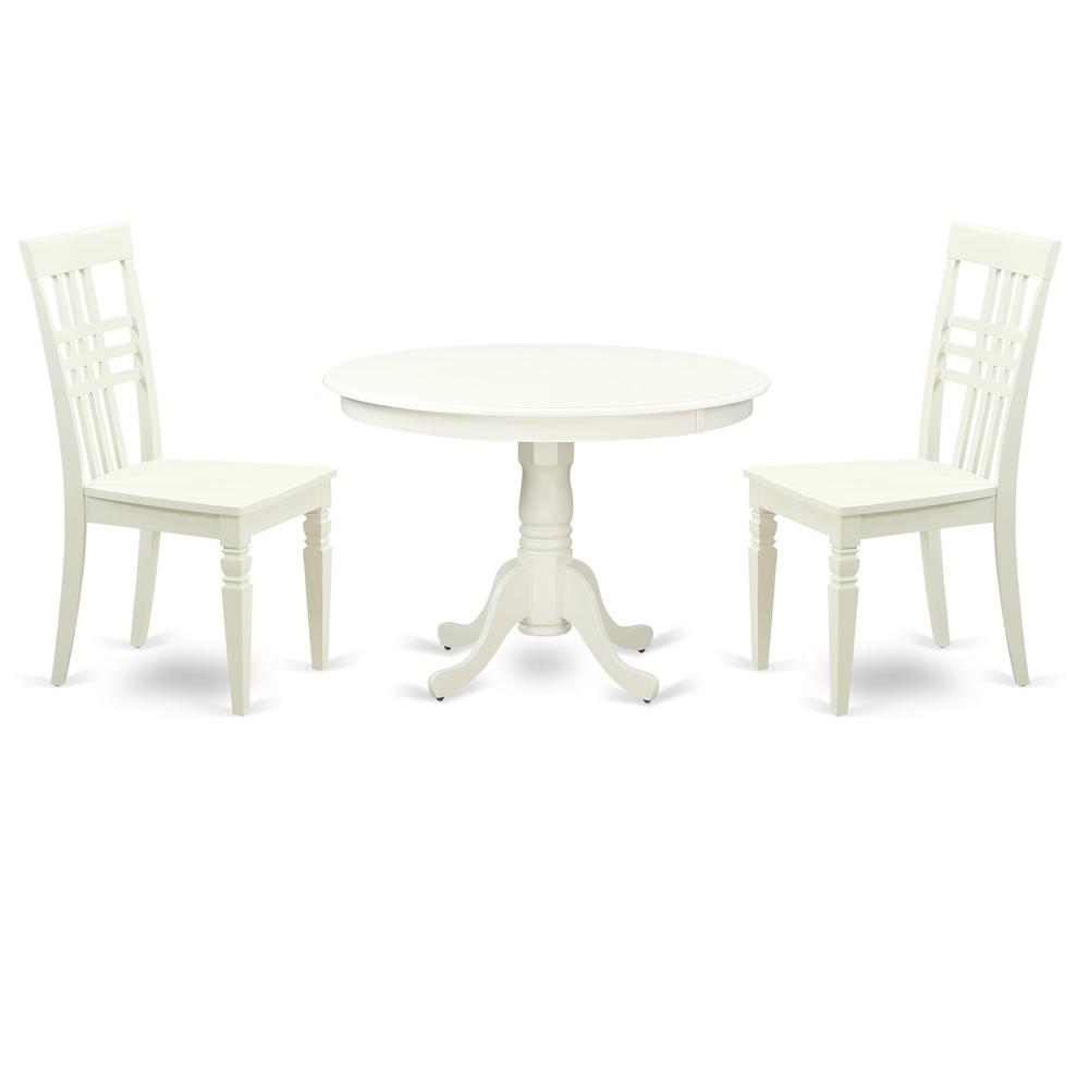 3  Pc  set  with  a  Round  Small  Table  and  2  Wood  Dinette  Chairs  in  Linen  White. Picture 2