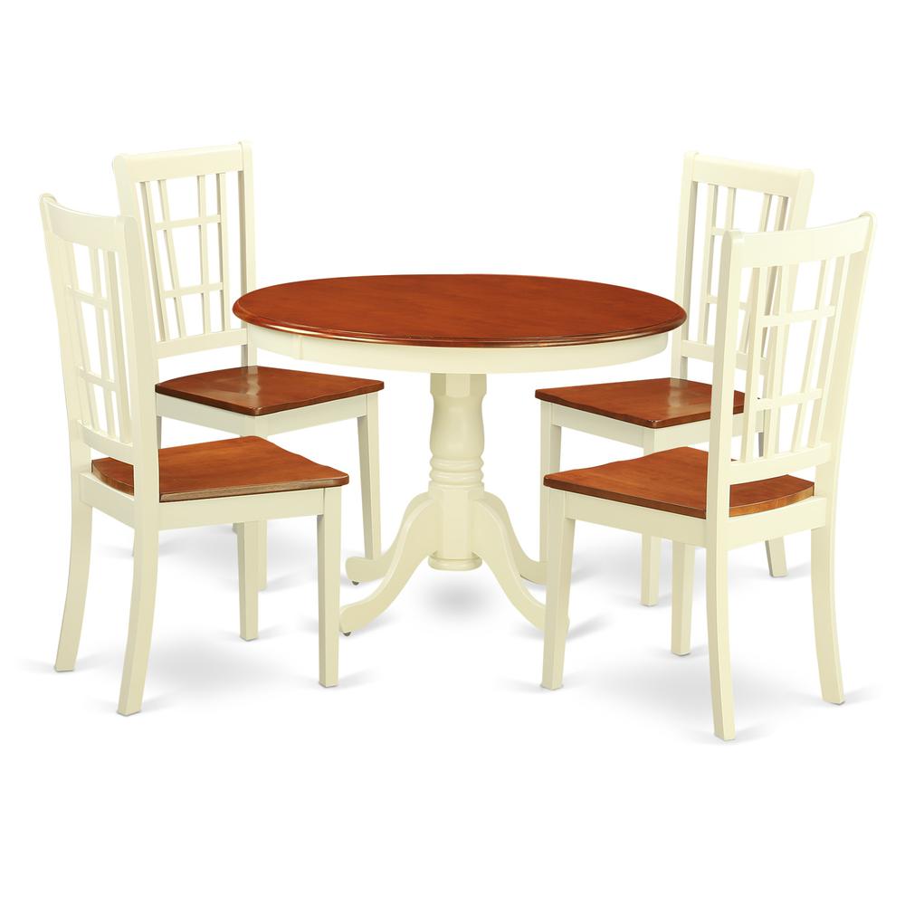 5  Pc  set  with  a  Round  Table  and  4  Leather  Kitchen  Chairs  in  Buttermilk  and  Cherry  .. Picture 2