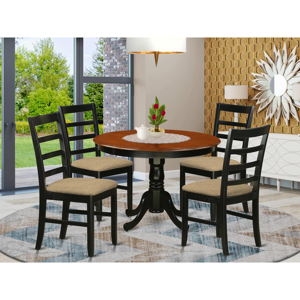 HLPF5-BCH-C 5 Pc set with a Kitchen Table and 4 Linen Dinette Chairs in Black and Cherry. Picture 2