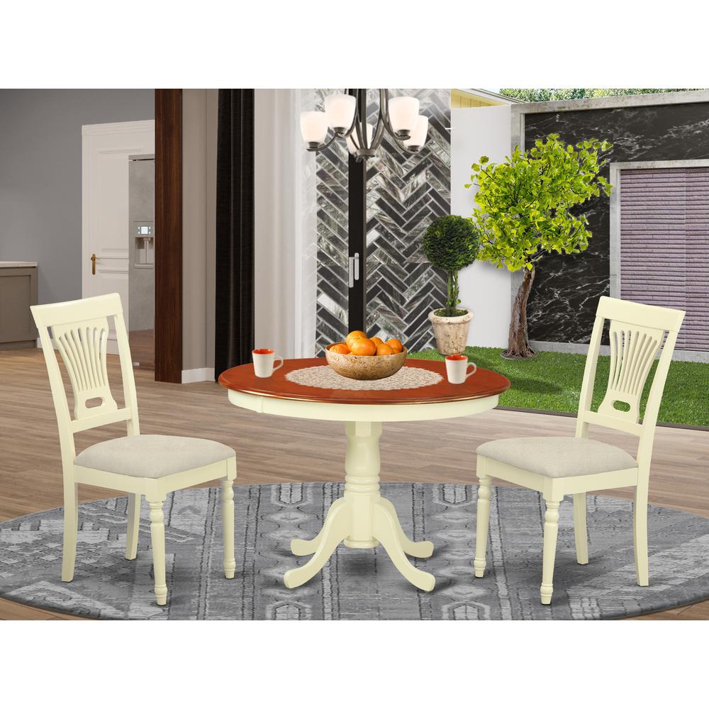 HLPL3-BMK-C 3 Pc set with a Dining Table and 2Seat Dinette Kitchen Chairs in Buttermilk and Cherry .. Picture 2