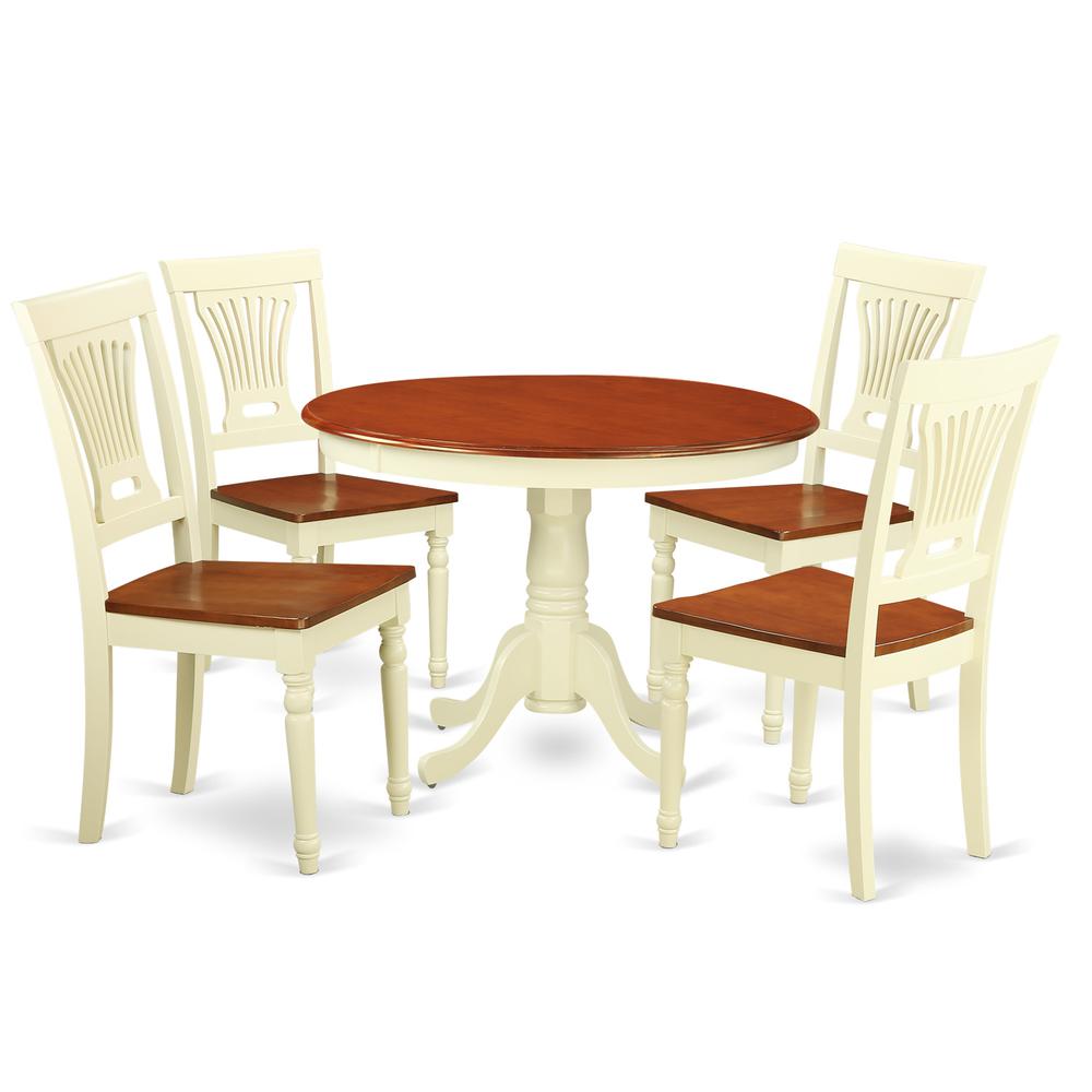 5  Pc  set  with  a  Round  Small  Table  and  4  Leather  Kitchen  Chairs  in  Buttermilk  and  Cherry  .. Picture 2