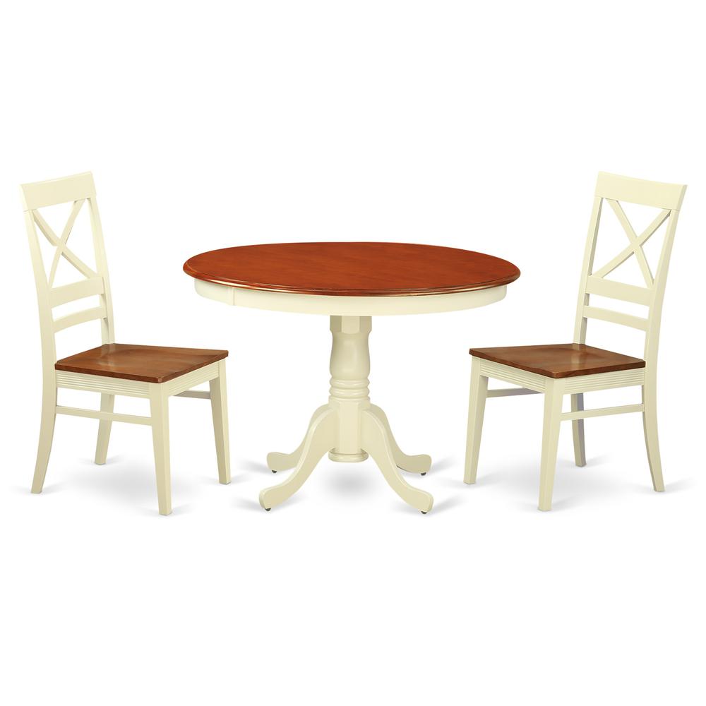 3  Pc  set  with  a  Round  Small  Table  and  2  Leather  Kitchen  Chairs  in  Buttermilk  and  Cherry  .. Picture 2