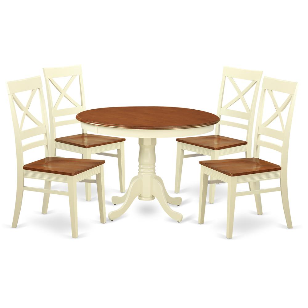 5  Pc  set  with  a  Round  Table  and  4  Leather  Kitchen  Chairs  in  Buttermilk  and  Cherry  .. Picture 2