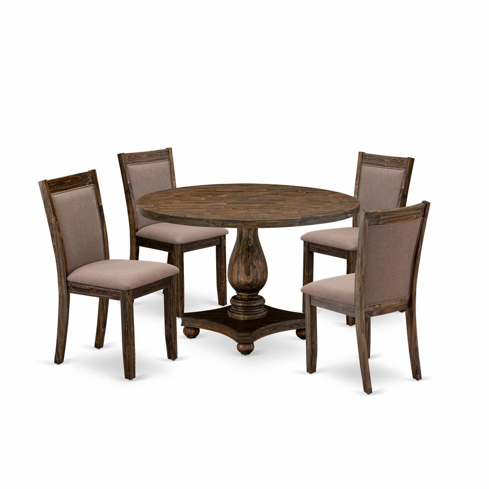 East West Furniture 5-Piece Modern Dining Set - Dining Table and 4 Coffee Color Parson Dining Chairs with High Back - Distressed Jacobean Finish. Picture 2