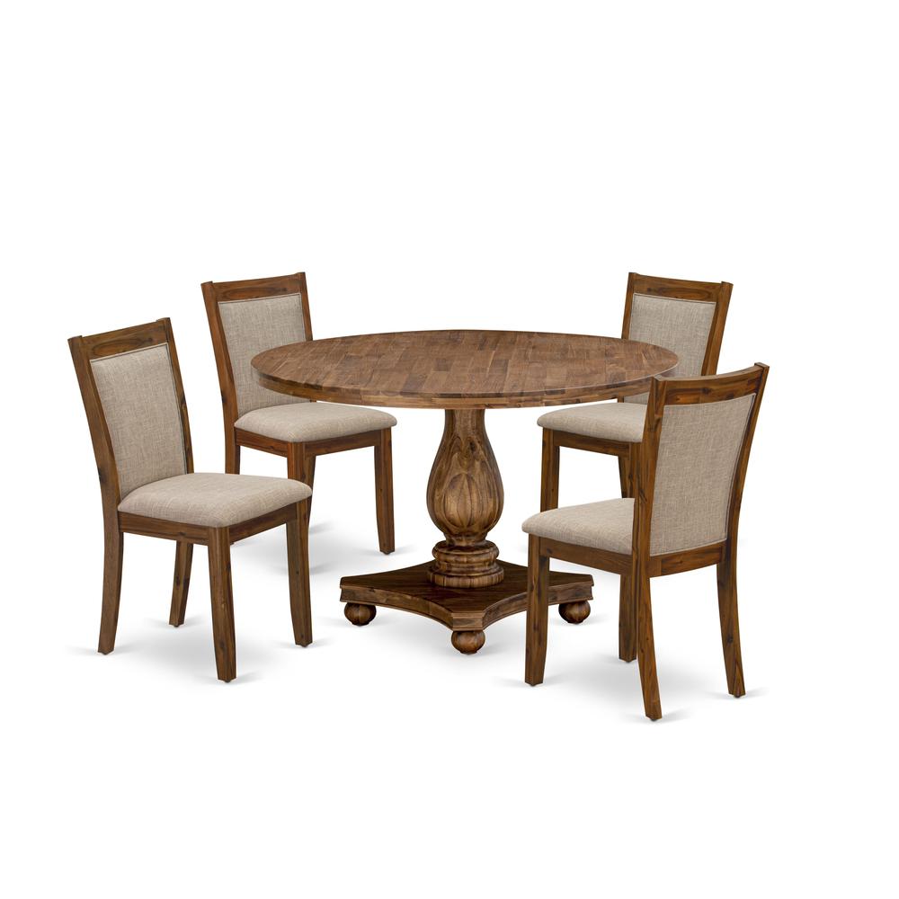 East West Furniture 5-Piece Modern Dining Set - Kitchen Table and 4 Light Tan Color Parson Chairs with High Back - Antique Walnut Finish. Picture 2