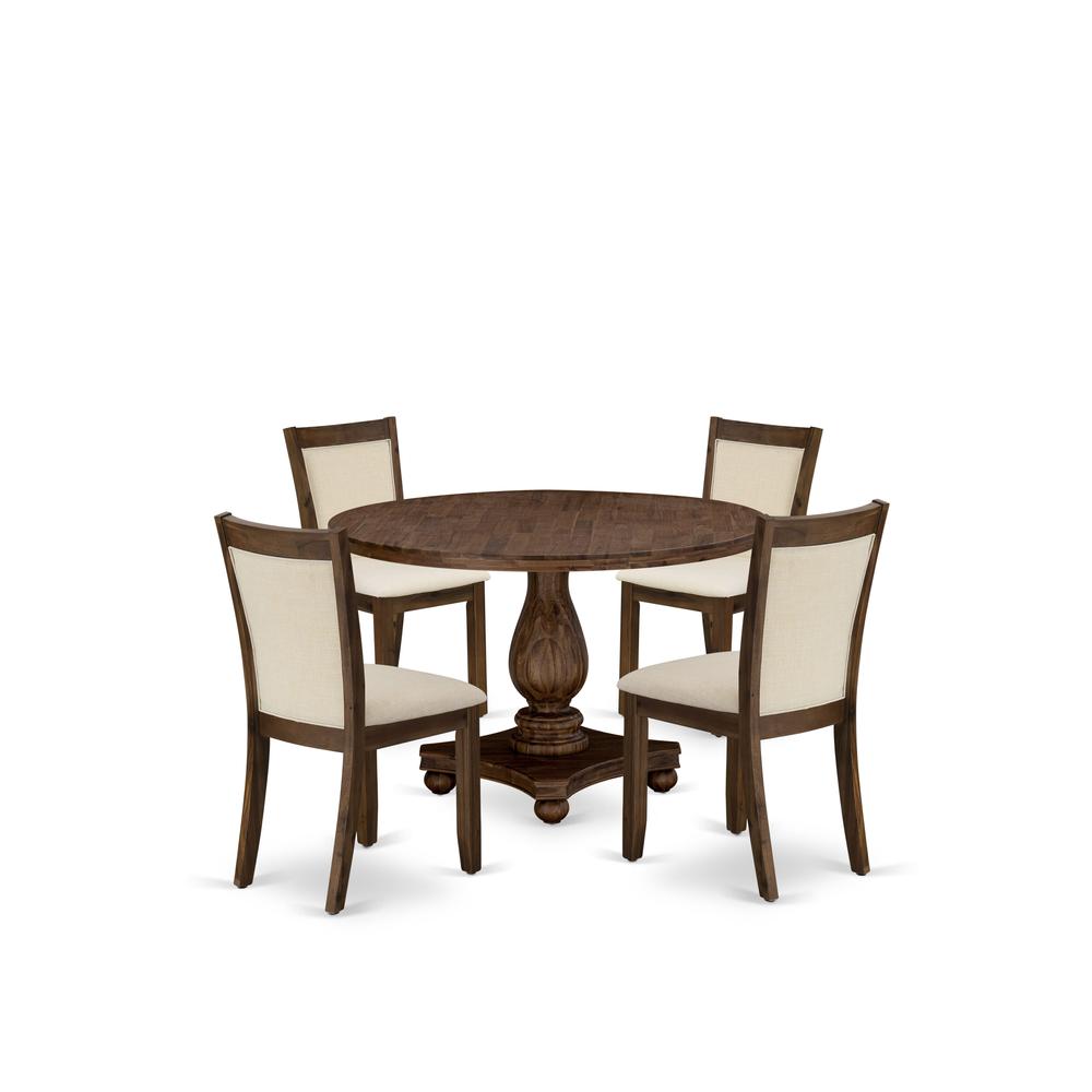 East West Furniture 5-Pcs Dining Table Set - A Modern Kitchen Table and 4 Light Beige Linen Fabric Dining Room Chairs with Stylish Back (Sand Blasting Antique Walnut Finish). Picture 2