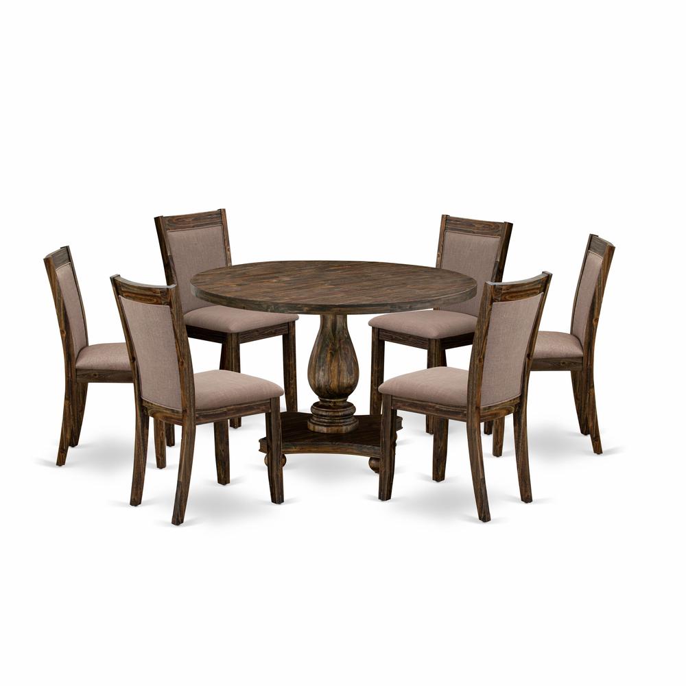 East West Furniture 7-Pc Kitchen Table Set - Wooden Dining Table and 6 Coffee Color Parson Wood Dining Chairs with High Back - Distressed Jacobean Finish. Picture 2
