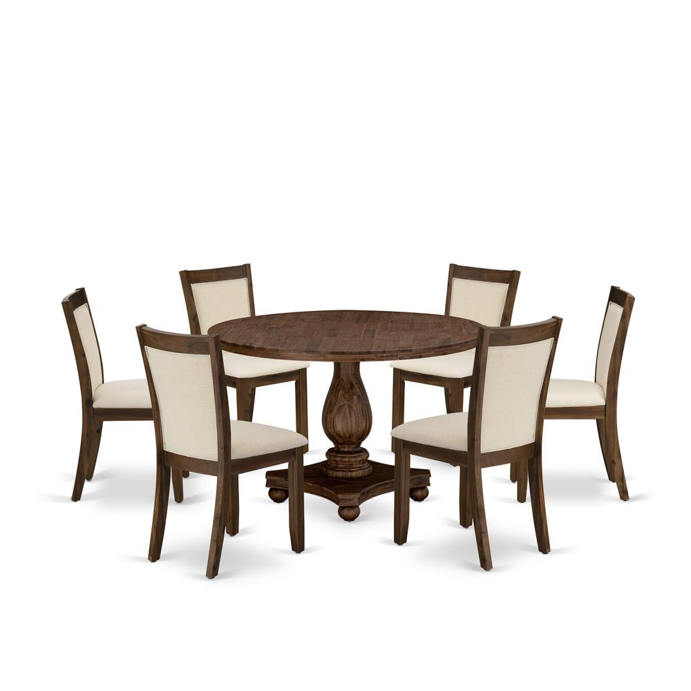 East West Furniture 7-Piece Dining Set - A Beautiful Wooden Table and 6 Beautiful Light Beige Linen Fabric Dining Chairs with Stylish High Back (Sand Blasting Antique Walnut Finish). Picture 2