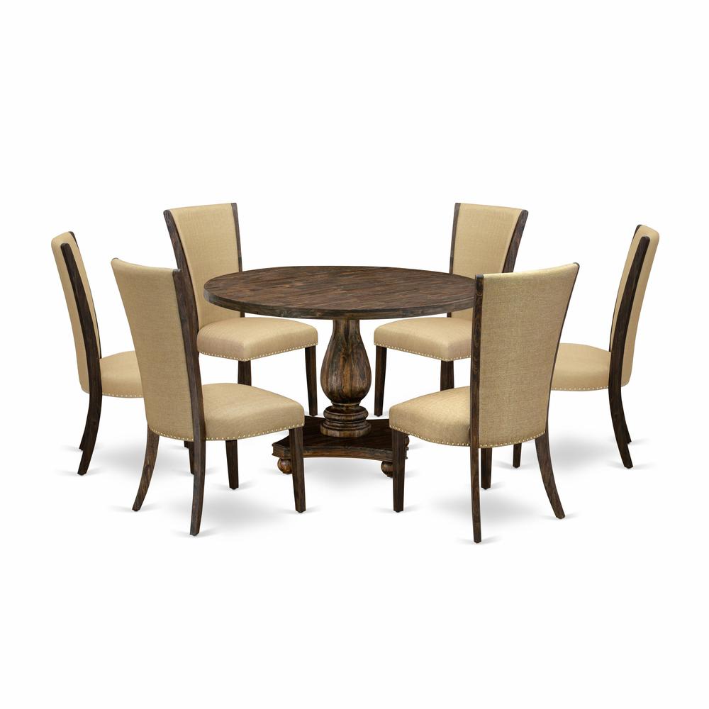 East West Furniture 7-Pc Kitchen Table Set - Dinning Table and 6 Brown Color Parson Dining Room Chairs with High Back - Distressed Jacobean Finish. Picture 2
