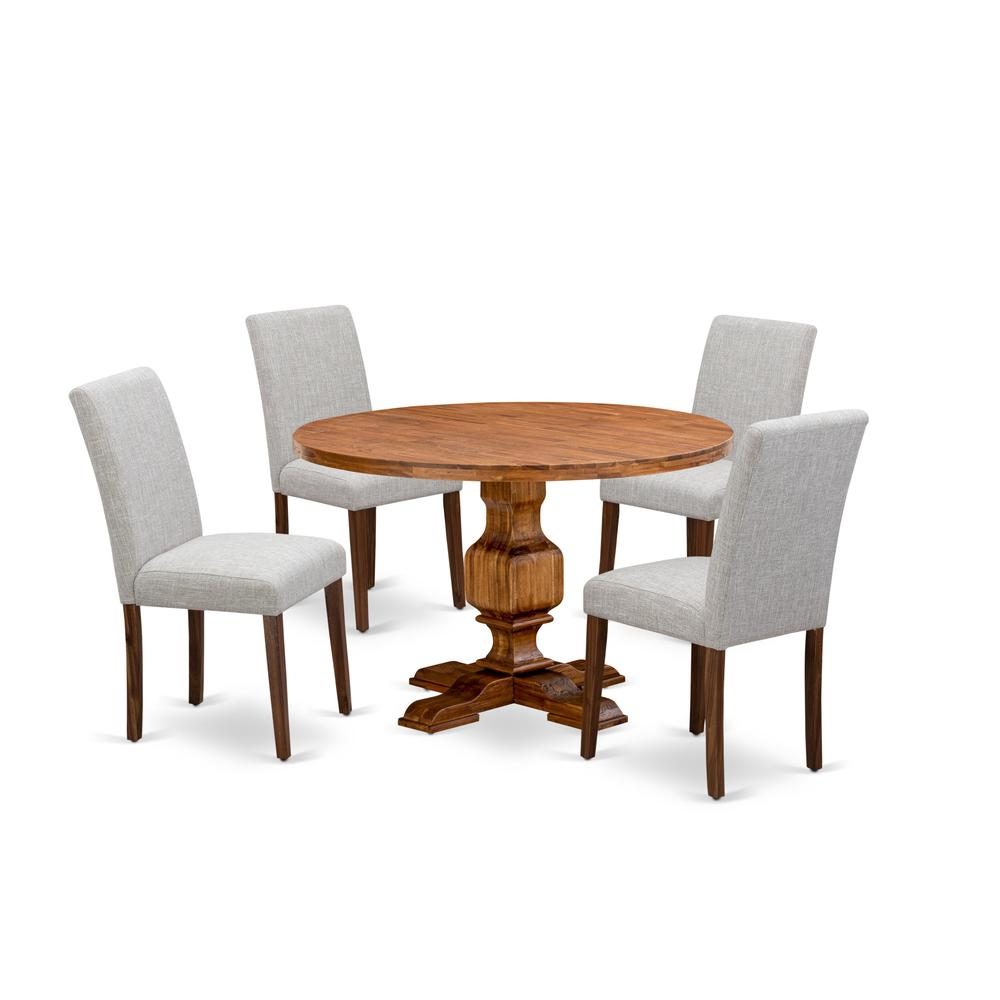 East West Furniture 5-Pc Dining Set - Modern Kitchen Table and 4 Doeskin Color Parson Dining Chairs with High Back - Antique Walnut Finish. Picture 2