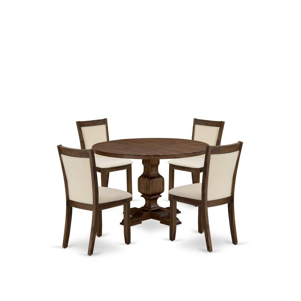 East West Furniture 5-Piece Dining Room Set - An Attractive Dining Table and 4 Lovely Light Beige Linen Fabric Wooden Chairs with Stylish High Back (Sand Blasting Antique Walnut Finish). Picture 2