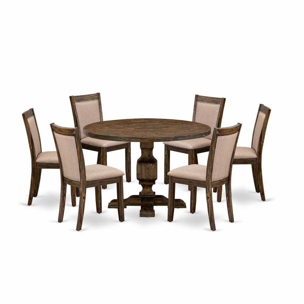 East West Furniture 7 Piece Dinette Set Consists of a Modern Kitchen Table and 6 Dark Khaki Linen Fabric Parson Chairs with High Back - Distressed Jacobean Finish. Picture 2