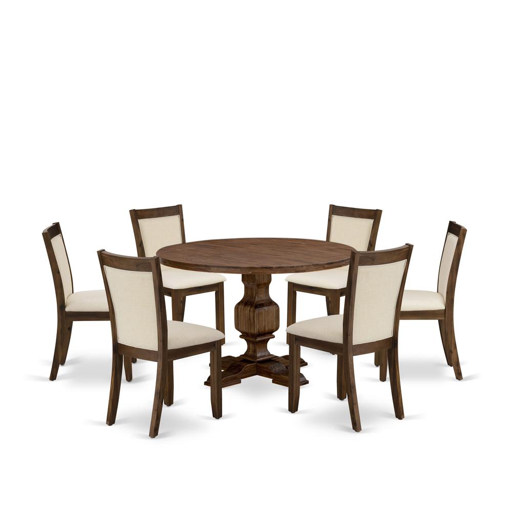 East West Furniture 7-Piece Dining Set - A Gorgeous Kitchen Table and 6 Attractive Light Beige Linen Fabric Wood Dining Chairs with Stylish High Back (Sand Blasting Antique Walnut Finish). Picture 2