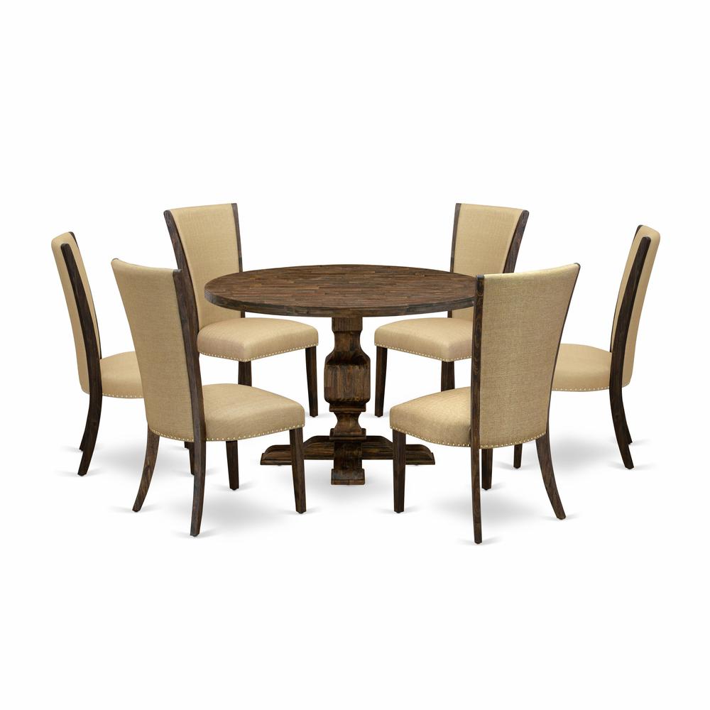 East West Furniture 7-Piece Dining Set - Wooden Dining Table and 6 Brown Color Parson Kitchen Chairs with High Back - Distressed Jacobean Finish. Picture 2