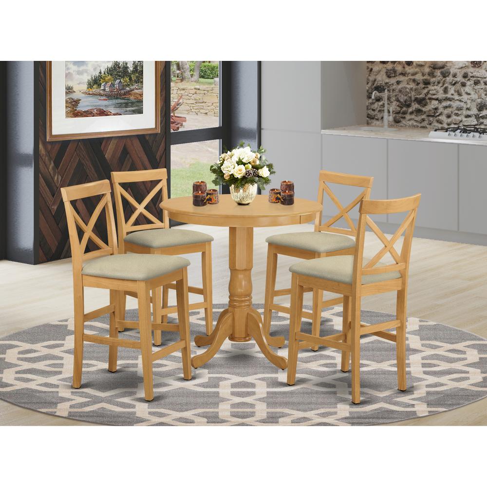 JAPB5-OAK-C 5 Pc Dining counter height set-pub Table and 4 counter height stool. Picture 2