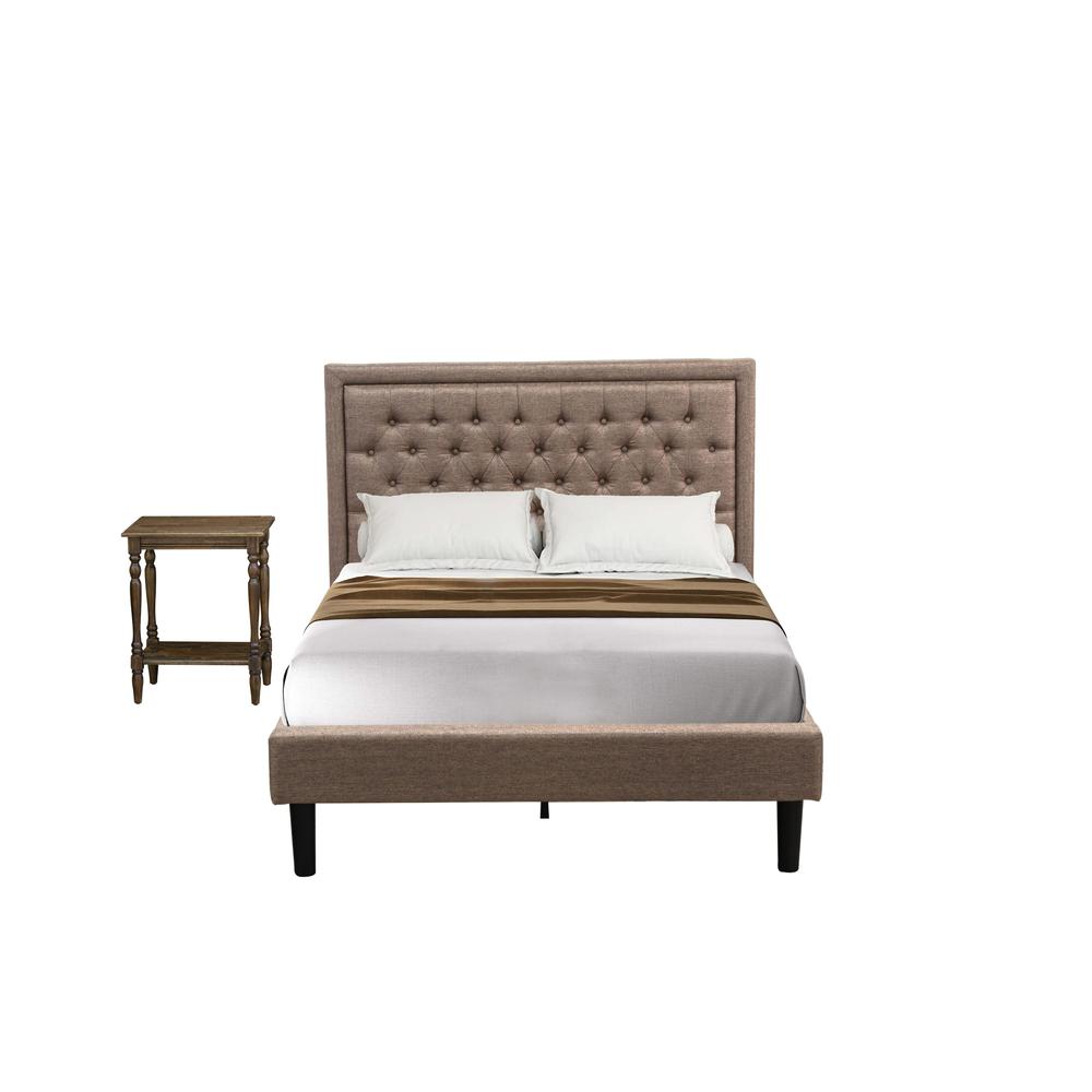 KD16F-1BF07 2 Pc Bed Set - Full Size Bed Dark Khaki Padded Headboard with 1 Nightstand - Black Finish Legs. Picture 2