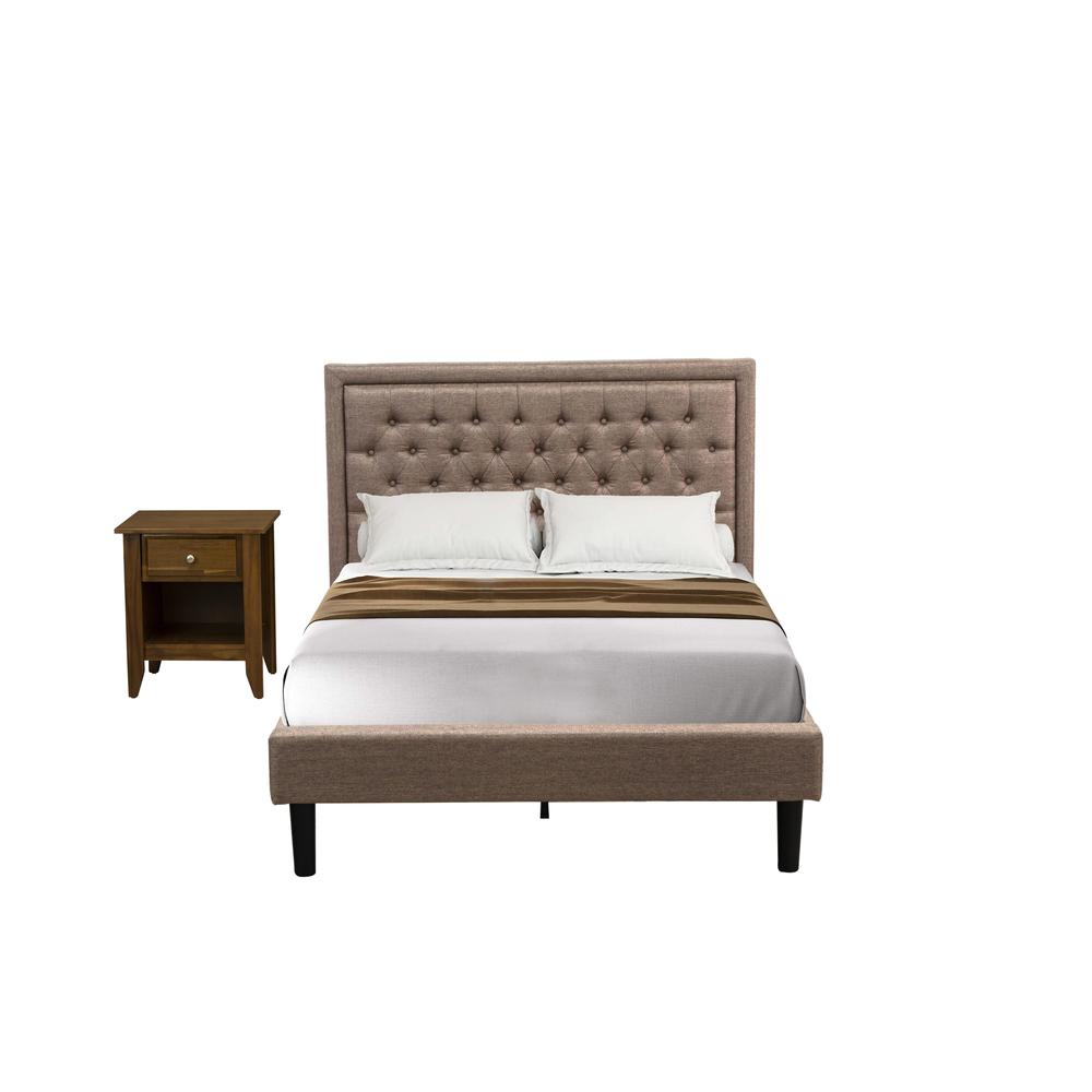 KD16F-1GA08 2 Pc Full Bed Set - Platform Bed Dark Khaki Headboard with 1 Wood Night Stand - Black Finish Legs. Picture 2