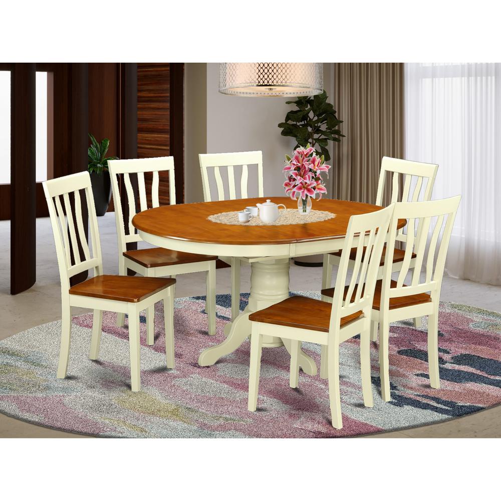 7  Pc  Kenley  Dinette  Table  with  a  Leaf  and  6  Wood  Seat  Chairs  in  Buttermilk  and  Cherry. Picture 2