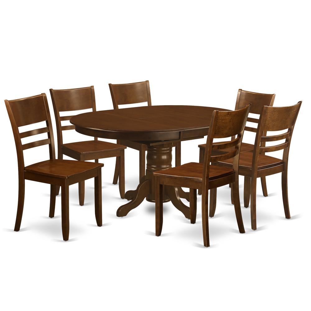 7  Pc  Kenley  Dining  Table  with  a  18  Leaf  and  6  hard  wood  Kitchen  Chairs  in  Espresso  .". Picture 2