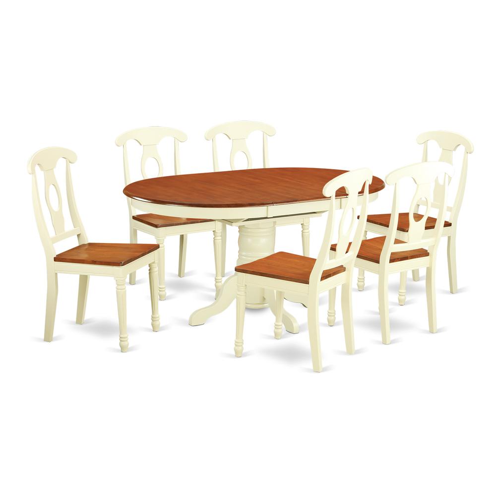 East West Furniture KENL7-WHI-W 7 Piece Modern Dining Table Set Consist of an Oval Wooden Table with Butterfly Leaf and 6 Kitchen Dining Chairs, 42x60 Inch, Buttermilk & Cherry. Picture 2