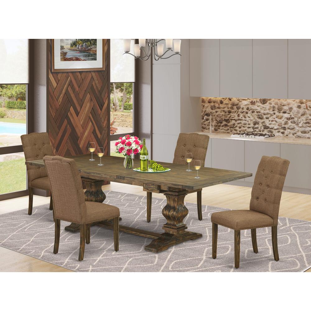 5- pc dining table set with Chair’s Legs and Brown Beige Linen Fabric. Picture 18