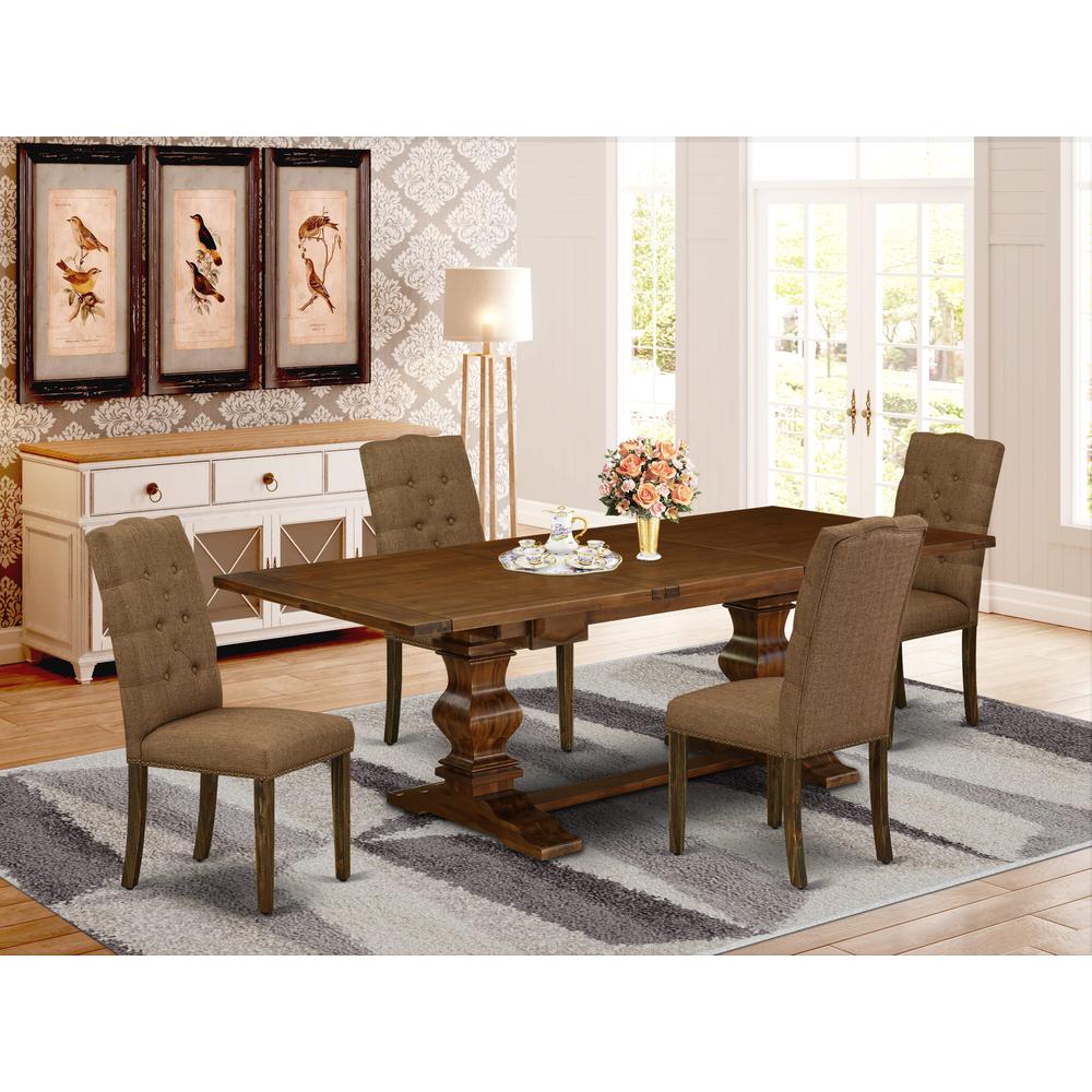5-pieces dining table set with Chair’s Legs and Brown Beige Linen Fabric. Picture 13