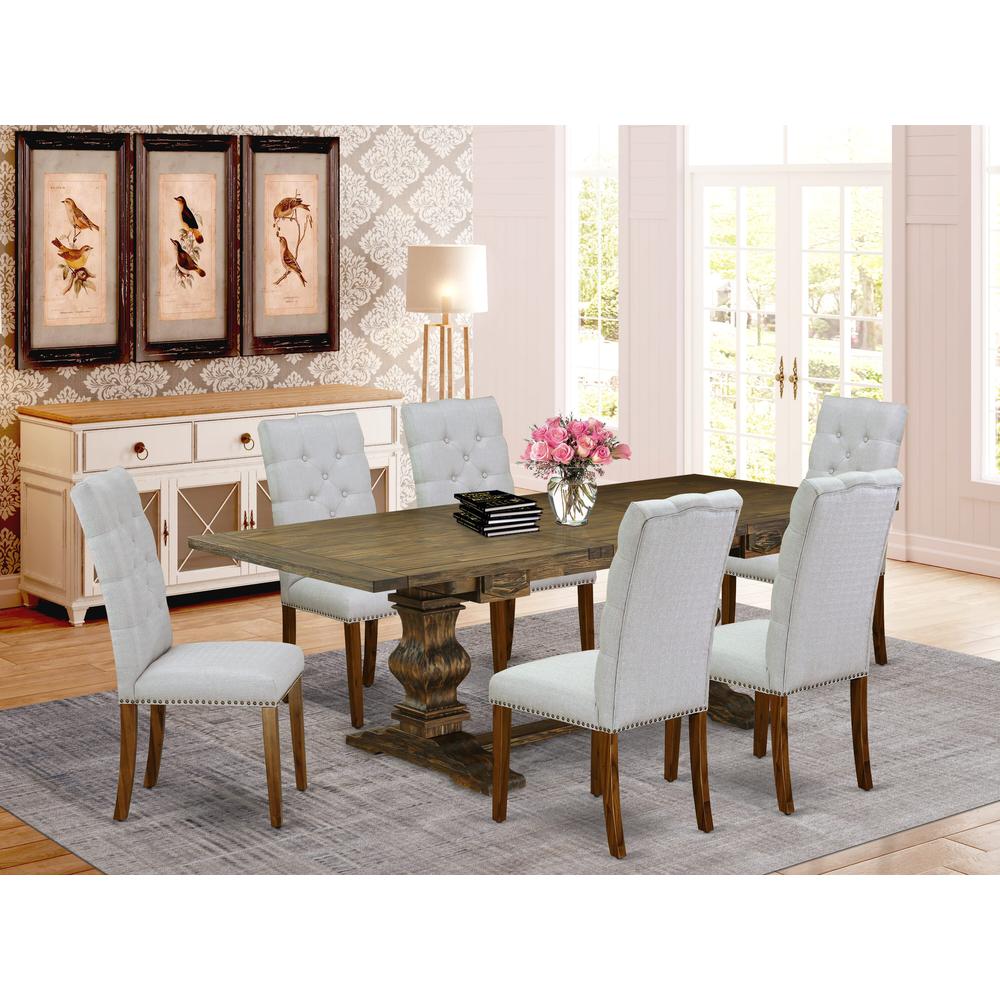 7-pc dining table set with Chair’s Legs and Modern Gray Linen Fabric. Picture 18