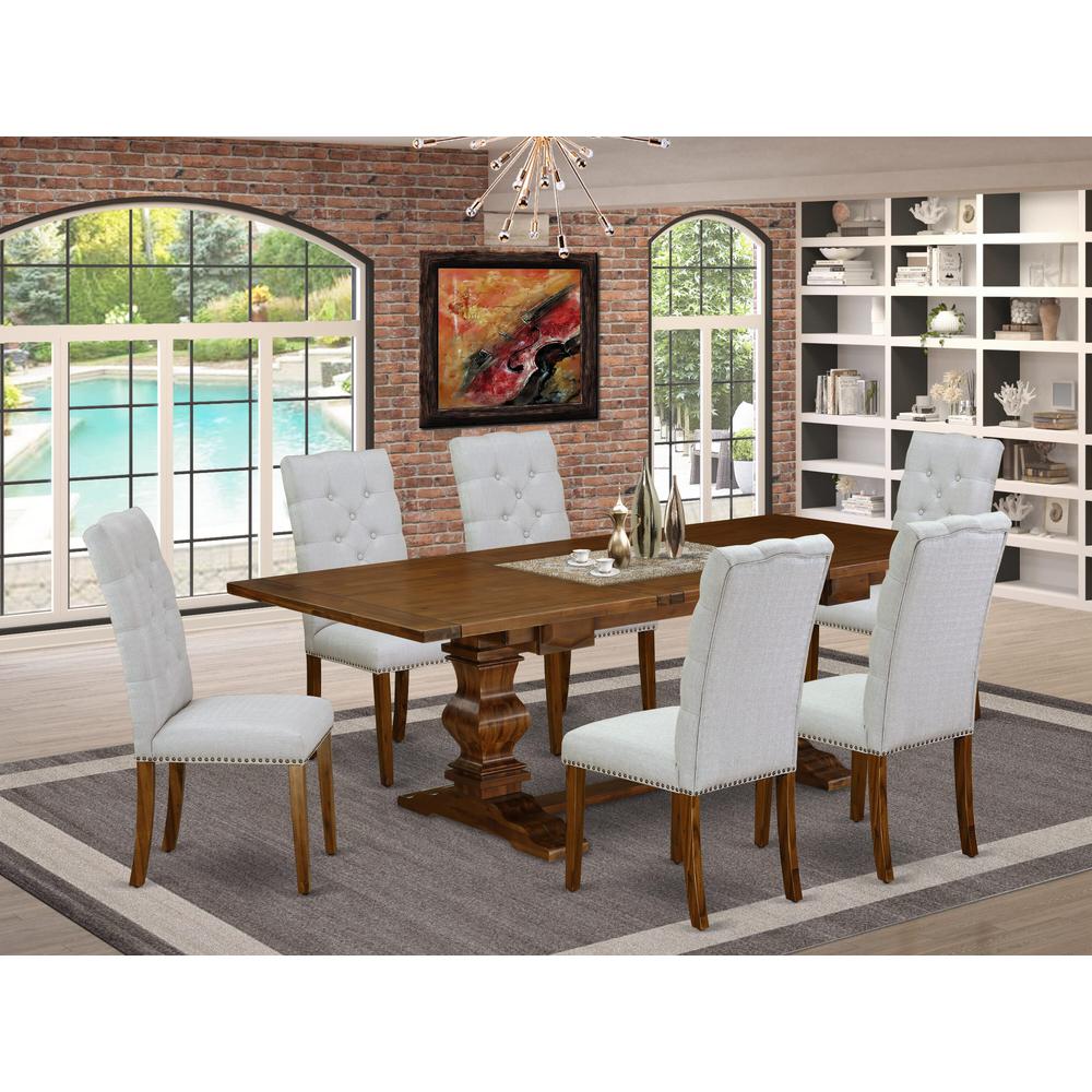 7-piece kitchen table set with Chair’s Legs and Modern Gray Linen Fabric. Picture 13