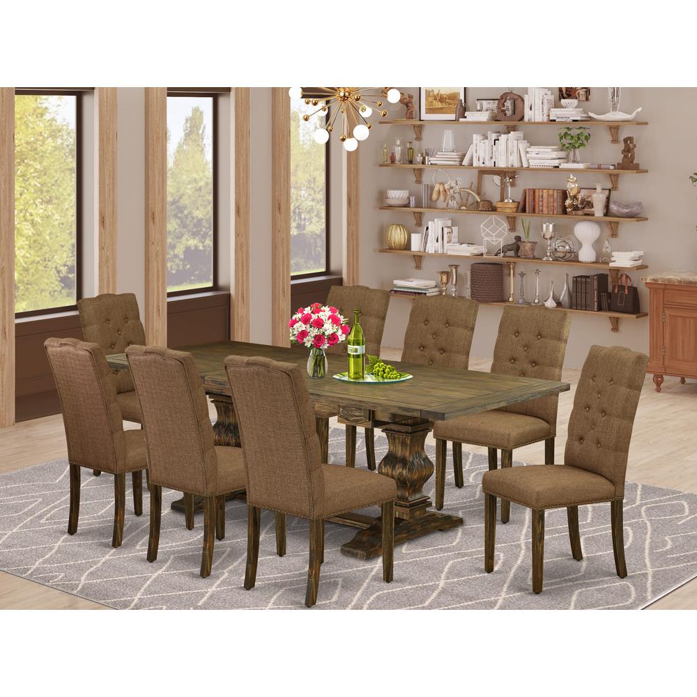 9-pc with Chair’s Legs and Brown Beige Linen Fabric. Picture 18