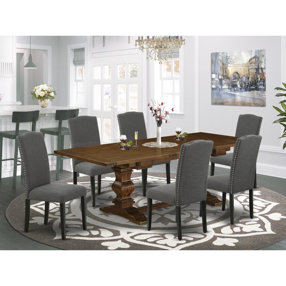 7-pc dining table set with Chair’s Legs and Dark Gotham Gray Linen Fabric. Picture 13