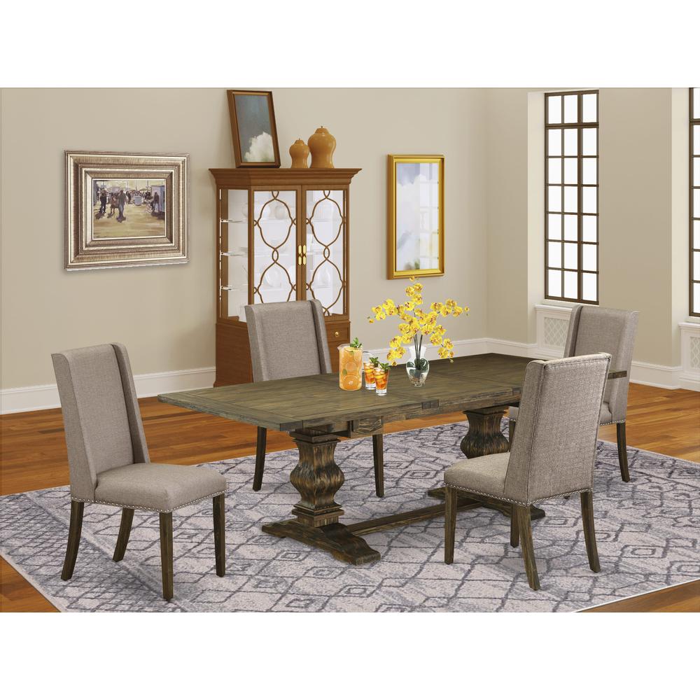 5-piece modern dining table set with Chair’s Legs and Dark Khaki Linen Fabric. Picture 18