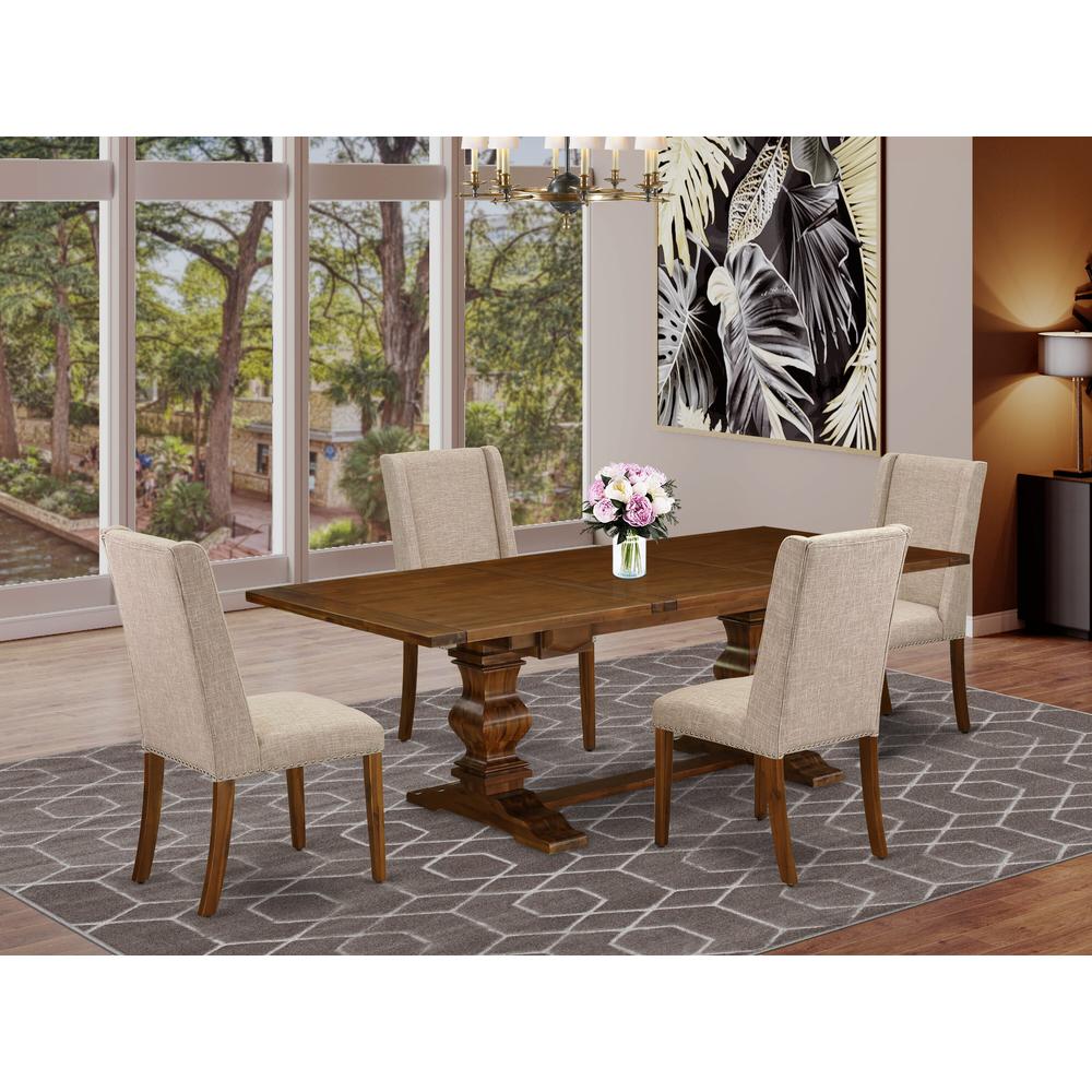 5-pc wood dining table set with Chair’s Legs and Clay Linen Fabric. Picture 13