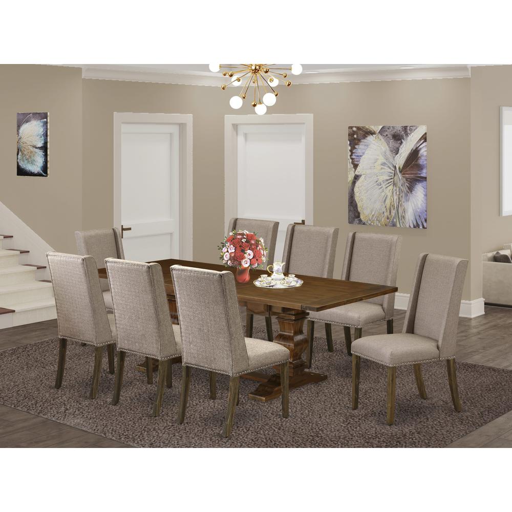 9-piece dining set with Chair’s Legs and Dark Khaki Linen Fabric. Picture 13