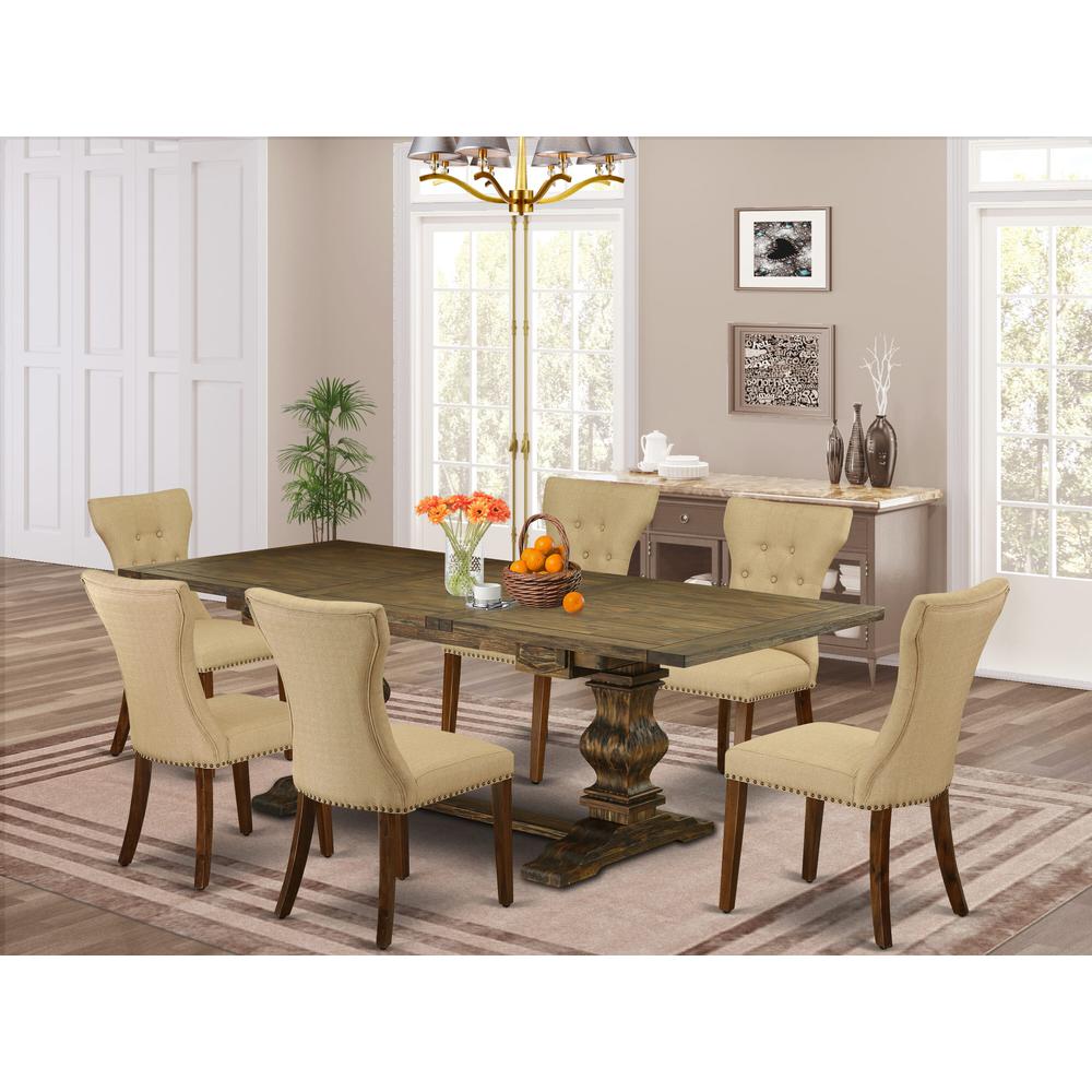 7-piece dining table set with Chair’s Legs and Brown Linen Fabric. Picture 18