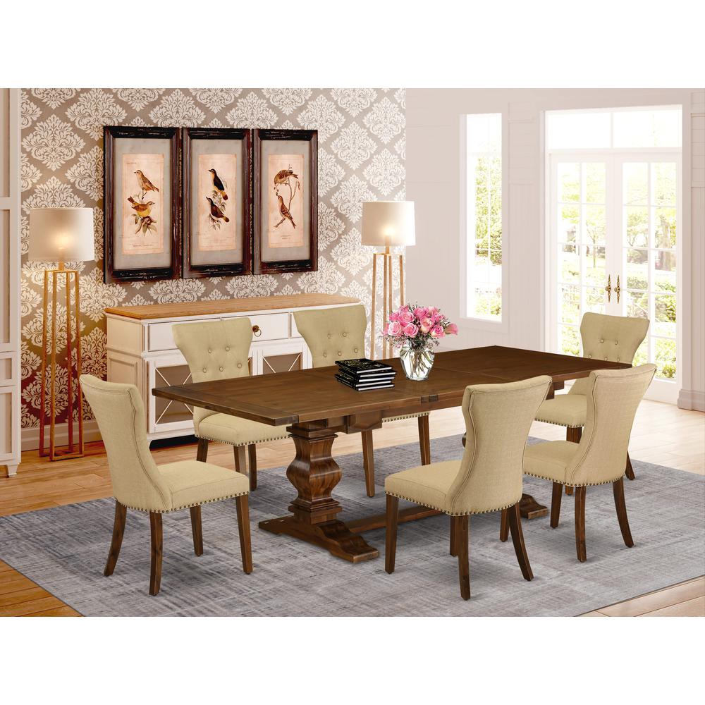 7-pc dining room table set with Chair’s Legs and Brown Linen Fabric. Picture 13