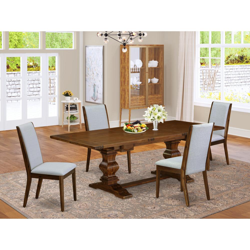 5-piece kitchen table set with Chair’s Legs and Modern Gray Linen Fabric. Picture 13