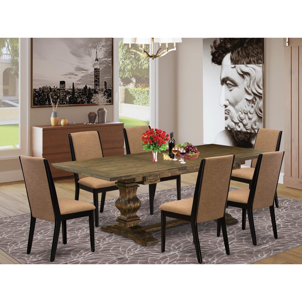 7-pc wood dining table set with Chair’s Legs and Light Sable Linen Fabric. Picture 18