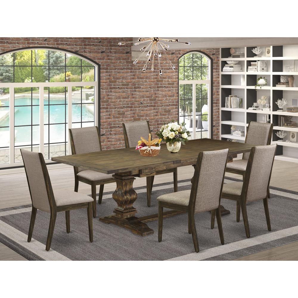 7-pc dining set with Chair’s Legs and Dark Khaki Linen Fabric. Picture 18