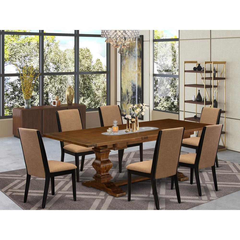 7-Pc kitchen table set with Chair’s Legs and Light Sable Linen Fabric. Picture 13