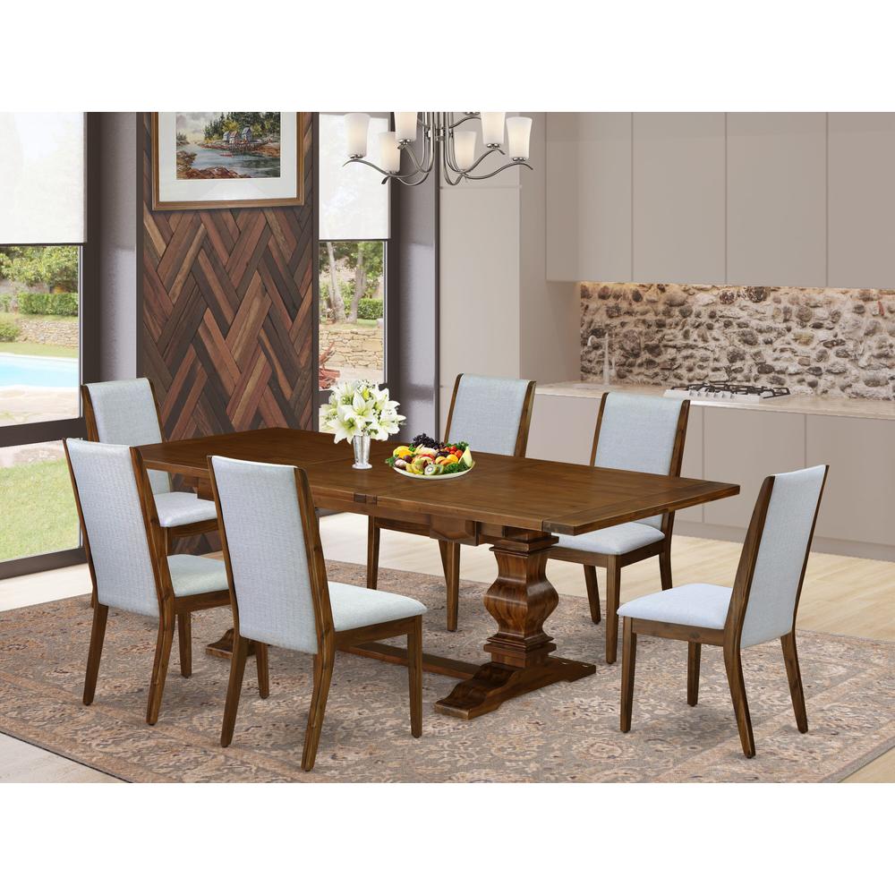 7-piece modern dining table set with Chair’s Legs and Modern Gray Linen Fabric. Picture 13