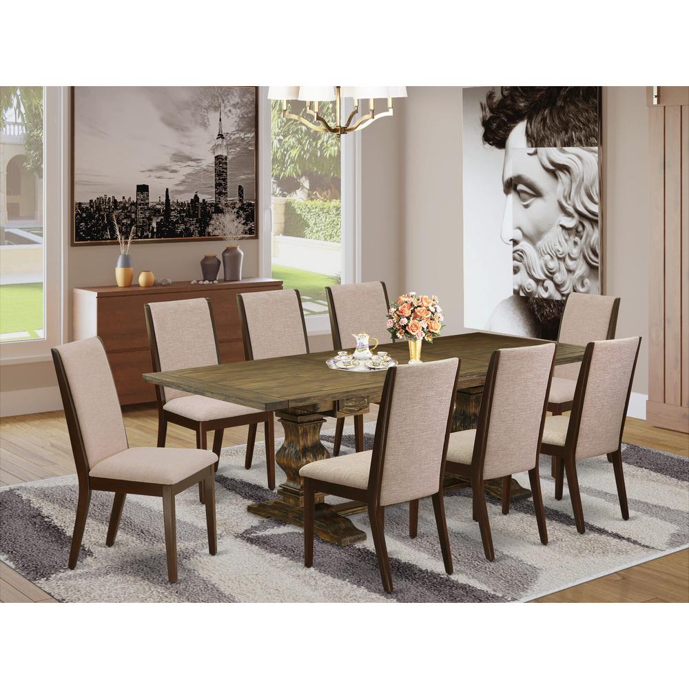 9-piece dinette set with Chair’s Legs and Light Tan Linen Fabric. Picture 13