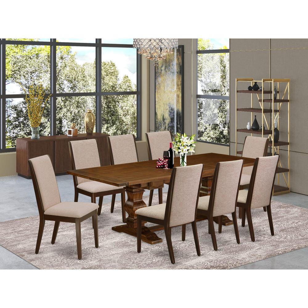 9-pc kitchen table set with Chair’s Legs and Light Tan Linen Fabric. Picture 13