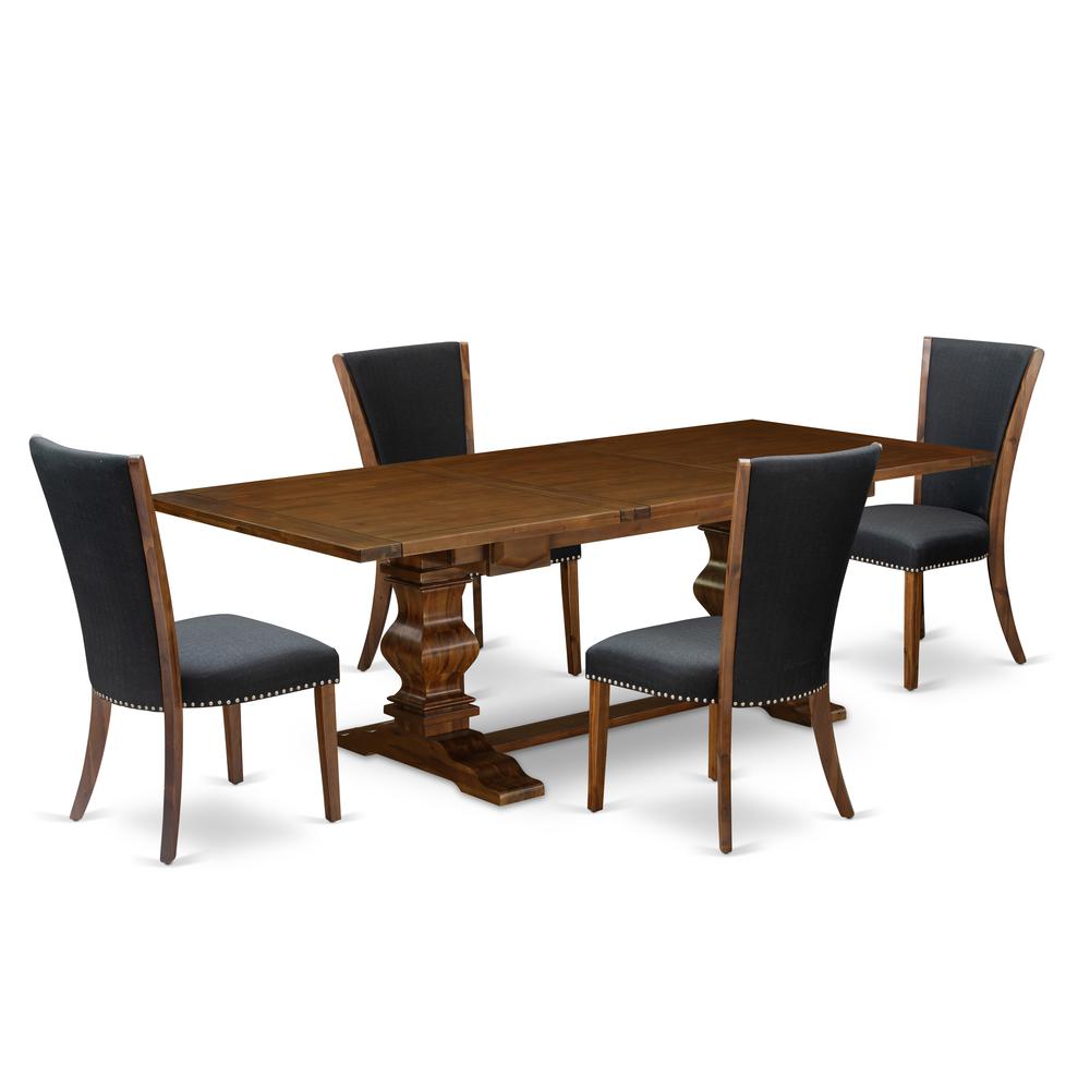 East West Furniture LAVE5-88-24 5Pc Kitchen and Dining Room Table Set Contains a Rectangle Table and 4 Parson Dining Chairs with Black Color Linen Fabric, Antique Walnut Finish. Picture 1